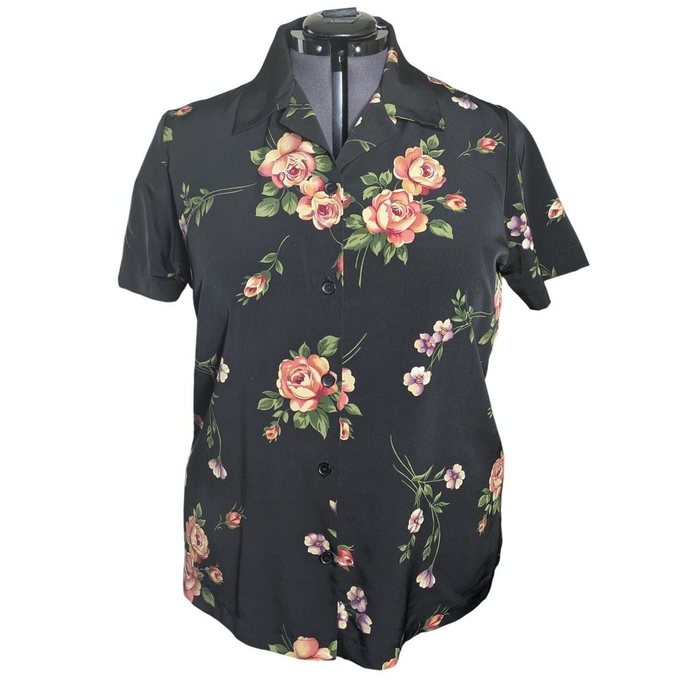 90s Whimsigoth‎ Button Down Black Floral Shirt 18